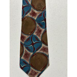 VTG 90s Oscar de la Renta 100% Silk Tie Wide Abstract‎ Geometric Brown Blue USA